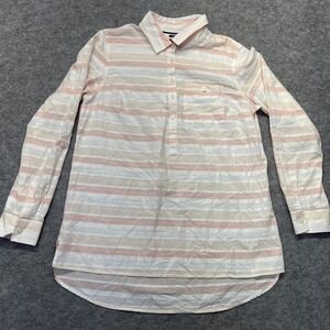 Tommy Hilfiger Button Up Shirt Women's Medium Pink White Striped Boyfriend Fit